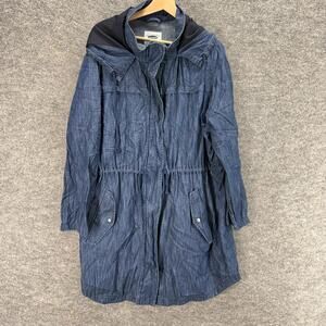 Old Navy Coat Women 2XL Blue Denim Full Zip Hooded Lined Long Sleeve Pockets
